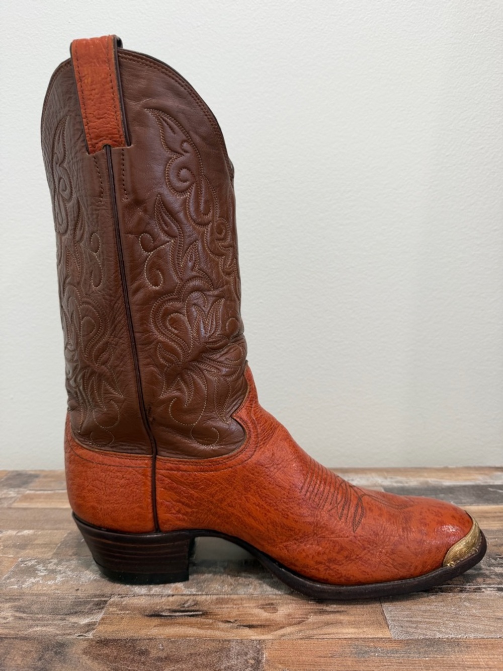 VNTG JUSTIN 9117 Mens Cowboy Boots 11.5D Brown Textured Leather USA Western Cap - Picture 5 of 15